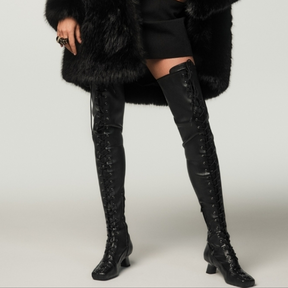 NEW RARE Zara x Stefano Pilato Leather Lace-up Thigh high Boots Over the knee 8 - Picture 2 of 12